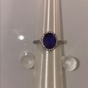 Source Unknown Silver Ring with Deep Blue Gemstone